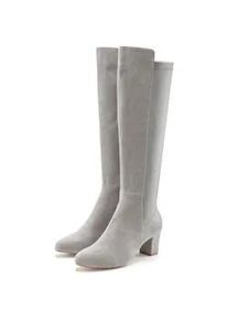 Stiefel Lascana, Damen, Gr. 39, grau, Obermaterial: 50% Lederimitat, 50% Textilmaterial. Decksohle: 100% Lederimitat. Futter: 100% Textilmaterial. Laufsohle: 100% Synthetik, unifarben, Schuhe Stiefel, mit Stretcheinsatz und Langschaft, Stiefelette, Langer Stiefel VEGAN