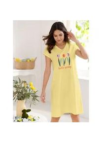 Nachthemd "Nachthemd", Damen, Gr. 56/58, zitrone, 100% Baumwolle, gebl&uuml;mt, gemustert, unifarben, Kleider Nachthemd