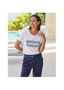 T-Shirt Heine "T-Shirt", Damen, Gr. 48, wei&szlig;, 100% Baumwolle, bedruckt, gemustert, mehrfarbig, Rundhals, Shirts T-Shirt