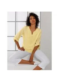 Hemdbluse CREATION L PREMIUM, Damen, Gr. 36, gelb (zitrone), 100% Leinen, unifarben, V-Ausschnitt, Blusen Hemdbluse