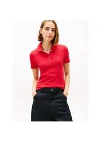 Poloshirt Tommy Hilfiger "1985 Slim Fit Pique Premium", Damen, Gr. M (38), primary rot, Piqu&eacute;, Obermaterial: 96% Baumwolle, 4% Elasthan, unifarben, slim fit h&uuml;ftlang, abgesteppt, Shirts, mit Logostickerei, mit Seitenschlitzen