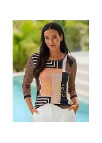 Rundhalsshirt Heine "Shirt", Damen, Gr. 46, camel, schwarz, bedruckt, 95% Viskose, 5% Elasthan, bedruckt, gemustert, mehrfarbig, Rundhals, Shirts Rundhalsshirt