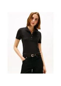 Poloshirt Tommy Hilfiger "1985 Slim Fit Pique Premium", Damen, Gr. M (38), schwarz, Piqu&eacute;, Obermaterial: 96% Baumwolle, 4% Elasthan, unifarben, slim fit h&uuml;ftlang, abgesteppt, Shirts, mit Logostickerei, mit Seitenschlitzen