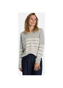 LIEBLINGSST&Uuml;CK Strickpullover LIEBLINGSST&Uuml;CK "Baberina", Damen, Gr. 46, grau (stone), Strick, Obermaterial: 50% Alpaka, 28% Polyester, 22% Wolle, gemustert, gestreift, mehrfarbig, regular fit normal, V-Ausschnitt, Pullover Strickpullover, mit Alpaka-Wolle