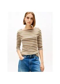 3/4-Arm-Shirt Tommy Hilfiger "NEW CODY SLIM BOAT-NK 3/4SLV mit U-Boot und Streifen", Damen, Gr. M (38), nordic taupe, ecru stp, Jersey, Obermaterial: 100% Baumwolle, gestreift, slim fit h&uuml;ftlang, U-Boot-Ausschnitt, abgesteppt, Shirts 3/4-Arm-Shirt, gestreift, casual, slim fit, Baumwolle, U-Boot-Ausschnitt