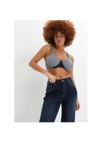 Minimizer-BH bonprix, Damen, Gr. 85, Cup D, blau (dunkelblau, champagner bedruckt), Obermaterial: 80% Polyamid, 20% Elasthan. Futter: 80% Polyamid, 20% Elasthan. Spitze: 85% Polyamid, 15% Elasthan, BHs Minimizer-BH, mit gepolsterten Tr&auml;gern, Minimizer-Schnittform, mit modernem Print