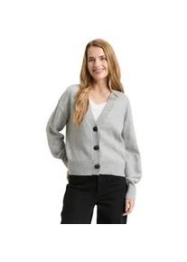 Cardigan Tom Tailor, Damen, Gr. XXL, medium silber grau melange, Strick, Obermaterial: 47% Polyester, 47% Viskose, 6% Polyamid, meliert, regular fit normal, V-Ausschnitt, Rippb&uuml;ndchen, Strickjacken, mit Rippb&uuml;ndchen
