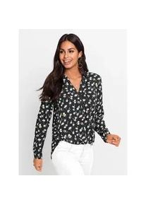 Langarmbluse Inspirationen, Damen, Gr. 52, schwarz, wei&szlig;, bedruckt, 100% Viskose, gemustert, V-Ausschnitt, Blusen