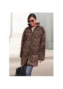 Fleecejacke Lascana, Damen, Gr. 40/42, braun (leo, braun), Fleece, Obermaterial: 100% Polyester, Jacken Fleecejacke, im Leomuster in weicher Fleece-Qualit&auml;t