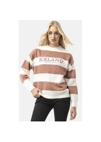 Cipo & Baxx Strickpullover CIPO & BAXX "WP263", Damen, Gr. M, ecru, rose, 50% Baumwolle, 50% Polyacryl, gestreift, regular fit, Rundhals, Rippb&uuml;ndchen, Pullover Strickpullover, Streifenmuster mit Frontprint