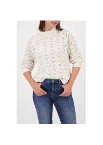 Strickpullover monari "Pullover Chenille Ajour", Damen, Gr. 36, pearl, Strick, Obermaterial: 82% Polyester, 11% Polyacryl, 4% Polyamid, 2% metallisierte Fasern, 1% Wolle, unifarben, regular fit taillenbedeckt, Rundhals, eingesetzt Rippstrickb&uuml;ndchen, Pullover Strickpullover, Regular fit mit Rollkragen