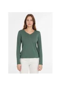 Langarmshirt Ragwear "PINKKI", Damen, Gr. M, gr&uuml;n (pine gr&uuml;n), Jersey, Obermaterial: 50% Baumwolle, 50% Polyester, unifarben, normal, V-Ausschnitt, Shirts Langarmshirt, mit kurzer Knopfleiste