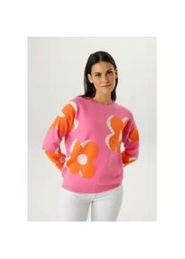 Strickpullover Aniston SELECTED, Damen, Gr. 46, rosa, orange, wei&szlig;, Strick, Obermaterial: 50% Viskose, 28% Polyester, 22% Polyamid, Jacquardmuster, gebl&uuml;mt, gemustert, l&auml;ssig geschnitten h&uuml;ftbedeckend, Rundhals, Rippstrickb&uuml;ndchen, Pullover Strickpullover, mit trendiger Blumenbl&uuml;ten-Jacquardmusterung - NEUE KOLLEKTION