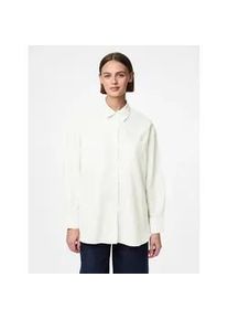 Hemdbluse Pieces "PCMELIA LS LOOSE SHIRT WVN NOOS BC", Damen, Gr. XL, hellwei&szlig;, Web, Obermaterial: 55% Polyester, 45% Baumwolle, unifarben, loose fit Po-bedeckend, Blusen Hemdbluse, mit abgerundetem Saum