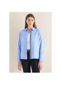 Langarmbluse Cecil, Damen, Gr. XL (44), fountain blau, Web, 100% Baumwolle, unifarben, normal normal, V-Ausschnitt, B&uuml;ndchen, Blusen, aus reiner Baumwolle