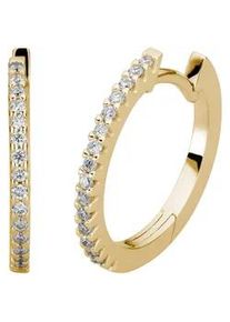 Paar Creolen LYOMI "585/- Gelbgold 32 synth. Diam. 0,21ct.", gelb, wei&szlig;, Ohrringe, Damen, one-size, 0,21 VS = sehr kleine Einschl&uuml;sse, Gold