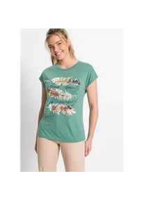 T-Shirt bonprix "T-Shirt mit Glitzerdruck", Damen, Gr. 36/38 (S), gr&uuml;n (salbeigr&uuml;n bedruckt), Obermaterial: 65% Polyester, 35% Viskose, schmal, Shirts T-Shirt, schmale Passform, Kurzarm, mit Glitzerdruck
