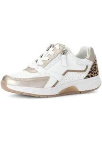 Gabor Keilsneaker ROLLINGSOFT, Damen, Gr. 43, wei&szlig;, puder, Leder, Textil, Ziegenveloursleder, Schuhe, Freizeitschuh, Halbschuh, Schn&uuml;rschuh mit Kontrastbes&auml;tzen