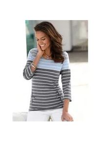 3/4-Arm-Shirt Casual Looks "Shirt", Damen, Gr. 50, anthrazit, eisblau, gestreift, 55% Baumwolle, 45% Polyester, gemustert, gestreift, mehrfarbig, Rundhals, Shirts 3/4-Arm-Shirt