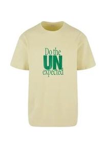 T-Shirt "Upscale by Mister Tee Herren Do The Unexpected Oversize Tee", Damen, Gr. M, softgelb, 100% Baumwolle, UPSCALE BY MISTER TEE, bedruckt, oversize, Rundhals, Shirts T-Shirt