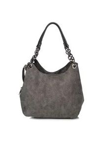Schultertasche Harpa, Damen, Gr. B/H/T: 7cm x 26cm x 31cm, dunkelgrau, Lederimitat, unifarben, Taschen Schultertasche, mit aufwendigen Tragegriffen und feinem Lasercut