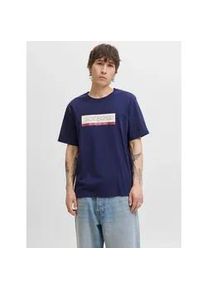 Jack & Jones T-Shirt JACK & JONES "JORINWOOD BLOCK BRANDING TEE SS CN", Damen, Gr. XL, ocean cavern, Jersey, Obermaterial: 100% Baumwolle, bedruckt, regular fit normal, Rundhals, Shirts T-Shirt