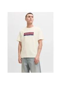 Jack & Jones T-Shirt JACK & JONES "JORINWOOD BLOCK BRANDING TEE SS CN", Damen, Gr. L, antique wei&szlig;, Jersey, Obermaterial: 100% Baumwolle, bedruckt, regular fit normal, Rundhals, Shirts T-Shirt