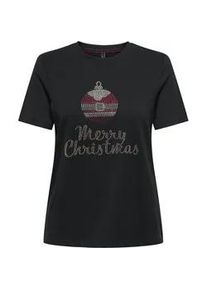 Kurzarmshirt Only "ONLKITA XMAS S/S RHINESTONE BOX CS JRS", Damen, Gr. L, schwarz print:merry christmas, Jersey, Obermaterial: 100% Baumwolle, bedruckt, regular fit, Rundhals, Shirts