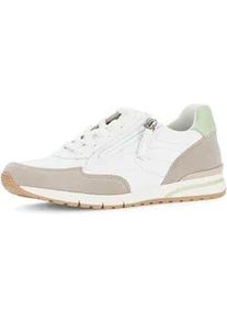 Keilsneaker Gabor "FLORENZ", Damen, Gr. 41, wei&szlig;, gr&uuml;n, Glattleder, Veloursleder, Schuhe, Freizeitschuh, Halbschuh, Schn&uuml;rschuh mit Kontrastbes&auml;tzen, G-Weite