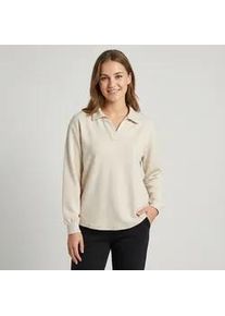 Langarm-Poloshirt Only CARMAKOMA "CARGRETCHEN LS POLOCOLLAR BLOUSE JRS", Damen, Gr. L, birch detail:melange, Jersey, Obermaterial: 78% Polyester, 17% Viskose, 5% Elasthan, meliert, regular fit, V-Ausschnitt, Shirts