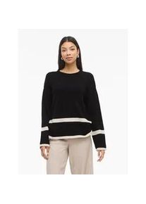 Rundhalspullover Vila "VIRIL O-NECK OVERSIZE L/S KNIT TOP- NOOS", Damen, Gr. XS, schwarz stripes:slnm, Strick, Obermaterial: 50% Viskose, 28% Polyester, 22% Nylon, gestreift, oversize normal, Rundhals, Pullover Rundhalspullover, Materialmix, oversize