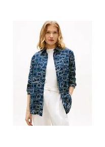 Hemdbluse Tommy Hilfiger "ESS LINEN RELAXED SHIRT", Damen, Gr. 46, flag feathers schwarz night navy, Web, Obermaterial: 100% Leinen, unifarben, relaxed fit h&uuml;ftlang, 1-Knopf-Manschette, Blusen Hemdbluse, mit Logostickerei,k&uuml;hlendes Premium Leinen