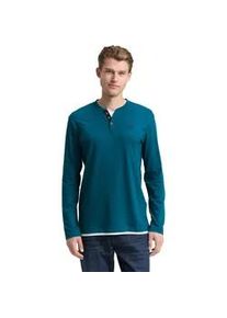 Langarmshirt Tom Tailor, Damen, Gr. XXL, classic petrol, Single Jersey, Obermaterial: 100% Baumwolle, kontrastfarbene Details, unifarben, regular fit normal, Serafino, B&uuml;ndchen kontrastfarben, Shirts Langarmshirt, mit Logo Print