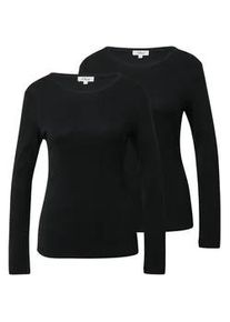 Langarmshirt s.Oliver, Damen, Gr. 38, 2x schwarz, Single Jersey, Obermaterial: 100% Baumwolle, unifarben, tailliert h&uuml;ftbedeckend, Rundhals, Shirts Langarmshirt, mit Rundhalsausschnitt, 2er Pack
