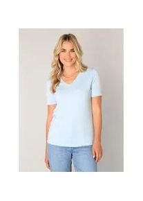 T-Shirt Base Level "Yanic", Damen, Gr. 38, light blau, Single Jersey, Obermaterial: 96% Viskose, 4% Elasthan, unifarben, regular fit h&uuml;ftbedeckend, V-Ausschnitt, Shirts T-Shirt, mit V-Ausschnitt