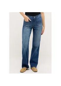 High-waist-Jeans Angels "Liz Smart", Damen, Gr. 38, L&auml;nge 28, mid blau used, Denim/Jeans, Obermaterial: 91% Baumwolle, 6% Polyester, 3% Elasthan, unifarben, relaxed fit lang, Jeans High-Waist-Jeans, mit ausgestelltem Bein und Stretch