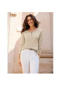 Langarmshirt Inspirationen "Langarm-Shirt", Damen, Gr. 42, sand, 95% Baumwolle, 5% Elasthan, unifarben, U-Boot-Ausschnitt, Shirts Langarmshirt