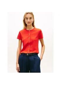 Kurzarmshirt Tommy Hilfiger "GOLD BUTTON SLIM SS TEE", Damen, Gr. S (36/38), fireworks, Single Jersey, Obermaterial: 100% Baumwolle, unifarben, slim fit, Shirts