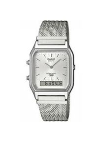 Chronograph CASIO VINTAGE, edelstahlfarben, grau, Armbanduhren, Damen, Chronograph, Quarzuhr, Armbanduhr, Damenuhr, Herrenuhr, Edelstahlarmband, analog