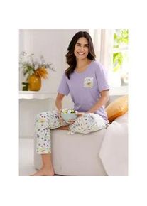 Schlafanzug, Damen, Gr. 36/38, flieder, ecru, bedruckt, 100% Baumwolle, Homewear-Sets Schlafanzug