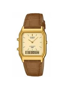 Chronograph Casio VINTAGE, braun, goldfarben, Armbanduhren, Damen, Chronograph, Quarzuhr, Armbanduhr, Damenuhr, Herrenuhr, Lederarmband, analog