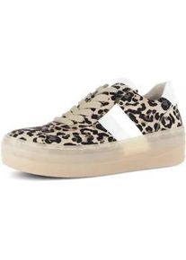 Plateausneaker Gabor, Damen, Gr. 42, hellbraun, Nappaleder, Veloursleder, Schuhe Plateausneaker, Freizeitschuh, Halbschuh, Schn&uuml;rschuh mit transparenter Laufsohle