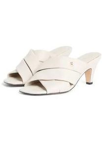 Pantolette Tommy Hilfiger "ELEVATED MID HEEL MULE LTH", Damen, Gr. 36, beige, Leder, unifarben, Schuhe Pantolette, Sommerschuh, Schlupfschuh mit Trichterabsatz und weicher Bandage