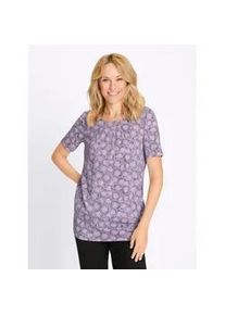 Longshirt Classic Basics "Kurzarm-Shirt", Damen, Gr. 50, flieder, feige, bedruckt, 100% Baumwolle, gemustert, mehrfarbig, Rundhals, Shirts Longshirt