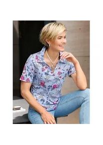 Poloshirt Classic Basics "Poloshirt", Damen, Gr. 50, bleu, fuchsia, bedruckt, 100% Baumwolle, gebl&uuml;mt, gemustert, mehrfarbig, Shirts