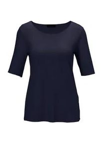 Langarm-Poloshirt GOLDNER "Kombistarkes Halbarmshirt mit tonaler Zierkante", Damen, Gr. 48, blau (hellblau), Obermaterial: 90% Viskose CV. 10% Elasthan EL., Sonstiges, Shirts, Tonale Zierkante