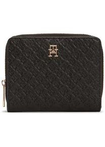 Geldb&ouml;rse Tommy Hilfiger "TH ICON MED ZA W/FLAP MONO", Damen, schwarz, Lederimitat, Basic, Kleinlederwaren, Unisex Geldbeutel, Portemonnaie mit TH-Schmucklogo