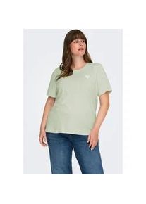 T-Shirt Only CARMAKOMA "CARKITA LIFE S/S LOGO TOP JRS NOOS", Damen, Gr. M, gr&uuml;n l print:silber glitter heart, Jersey, Obermaterial: 100% Baumwolle, bedruckt, regular fit normal, Rundhals, Shirts T-Shirt, Baumwolle, regular fit