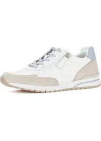 Keilsneaker Gabor "FLORENZ", Damen, Gr. 43, wei&szlig;, blau, Glattleder, Veloursleder, Schuhe, Freizeitschuh, Halbschuh, Schn&uuml;rschuh mit Kontrastbes&auml;tzen, G-Weite