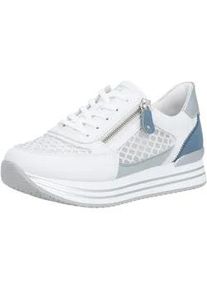 Plateausneaker Remonte, Damen, Gr. 40, wei&szlig;, hellblau, Lederimitat, Textil, kontrastfarbene Details, Schuhe Plateausneaker, Freiezitschuh, Halbschuh, Schn&uuml;rschuh, vegan, Kontrastbesatz
